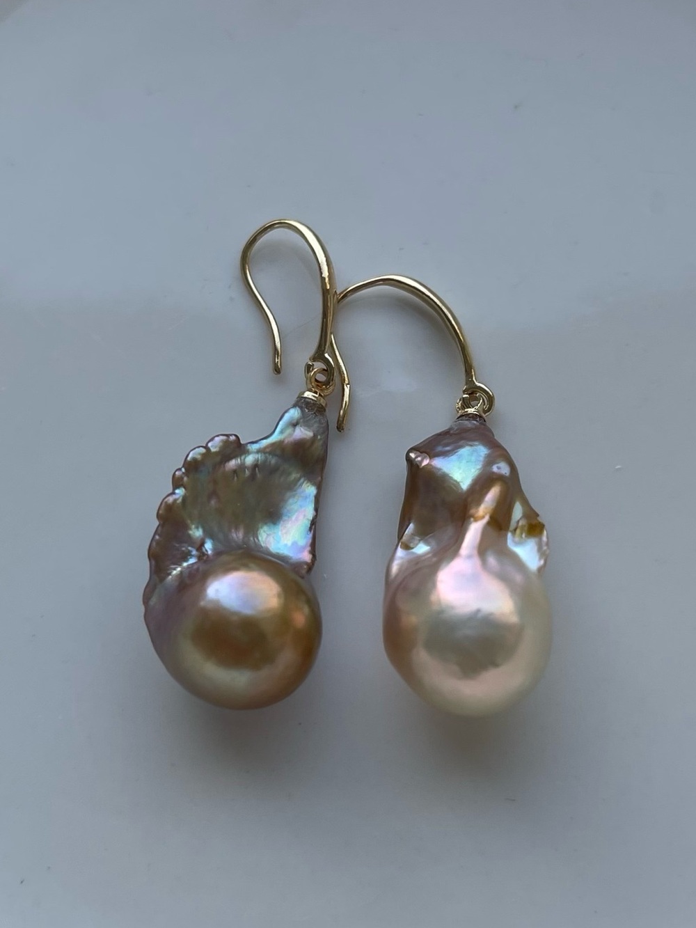Gold Hook Baroque Pearl Drop Earrings - Iridescent Pink/Gold 45